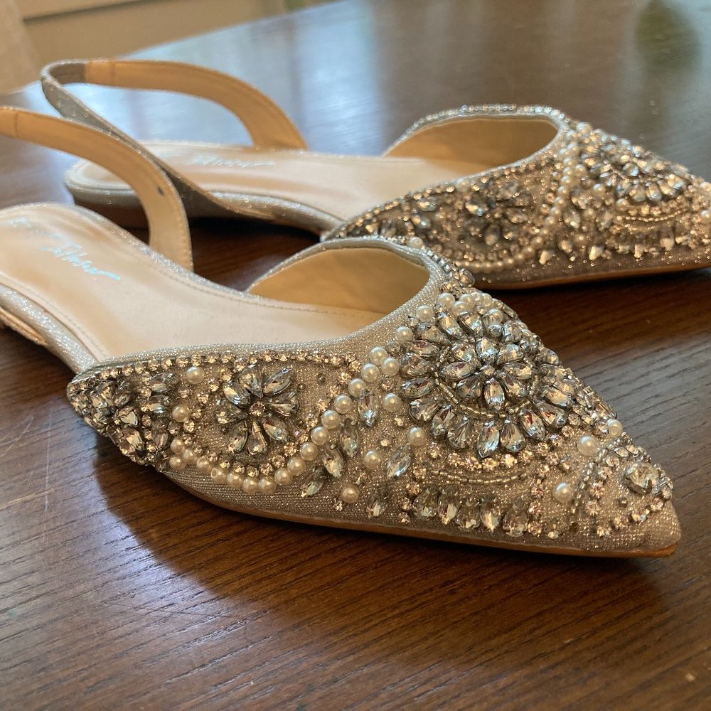 Size 7.5 Betsey Johnson Molly Crystal Embllished Slingback Flat - worn once!